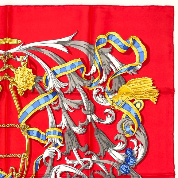 NWT Vintage Hermes Scarf Carré 90 "Le Mors A La Conetable" in Red - Picture 7 of 9